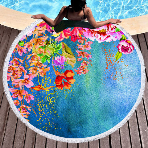 Image of Colorful Watercolor Flower Garden SWST5242 Round Beach Towel