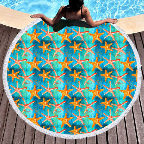 Image of Multi Watercolor Starfish SWST5243 Round Beach Towel