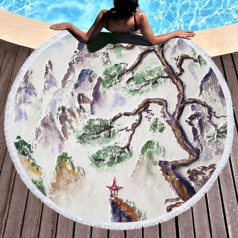 Image of Watercolor Japan Lanscape Art SWST5244 Round Beach Towel
