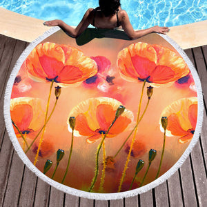 Watercolor Orange Flowers SWST5249 Round Beach Towel