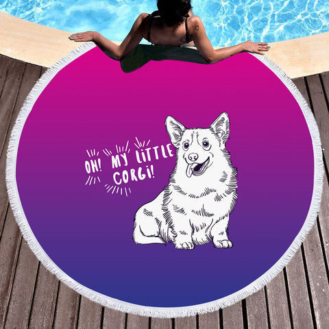 Image of Little Corgi Purple Theme SWST5251 Round Beach Towel