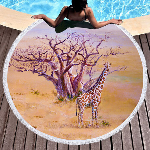 Image of Watercolor Real Giraffe SWST5254 Round Beach Towel