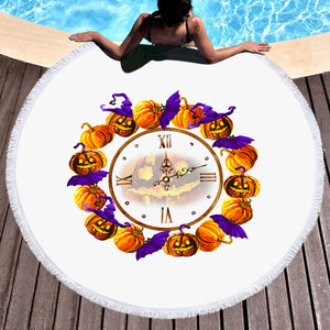 Halloween Pumpskin Clock SWST5256 Round Beach Towel