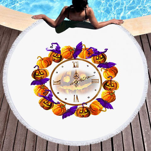 Image of Halloween Pumpskin Clock SWST5256 Round Beach Towel