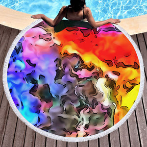 Colorful Waves Watercolor SWST5259 Round Beach Towel