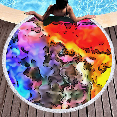 Image of Colorful Waves Watercolor SWST5259 Round Beach Towel