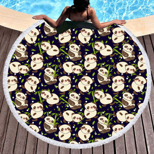 Multi Cute Panda Eating SWST5260 Round Beach Towel