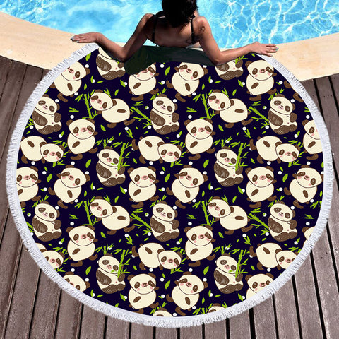 Image of Multi Cute Panda Eating SWST5260 Round Beach Towel