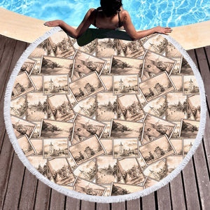 Old Picture Vinatge Color SWST5264 Round Beach Towel