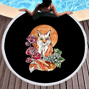 Watercolor Floral Fox Illustration SWST5266 Round Beach Towel