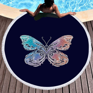 2-Tone Gradient Blue Red Butterfly Navy Theme SWST5329 Round Beach Towel