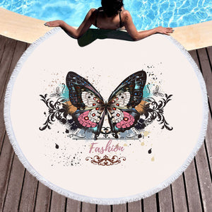 Fashion Butterfly White Theme SWST5330 Round Beach Towel