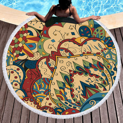 Image of Vintage Color Royal Pattern SWST5334 Round Beach Towel