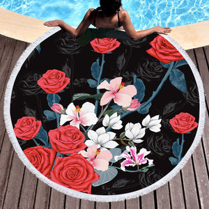 Roses Black Shadow Theme SWST5336 Round Beach Towel