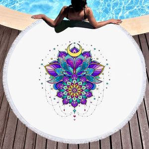 Half Moon Purple Mandala Illustration SWST5340 Round Beach Towel