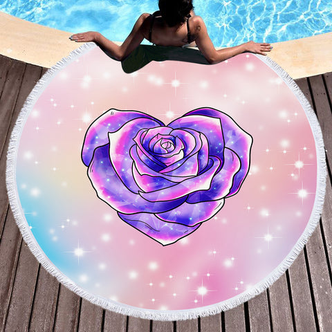 Image of Purple Heart Rose Pastel Theme SWST5347 Round Beach Towel