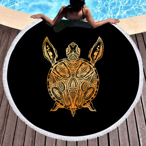 Golden Aztec Pattern Turtle SWST5348 Round Beach Towel