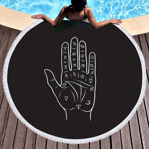 Image of Zodiac Sign On Hand Black Theme SWST5357 Round Beach Towel