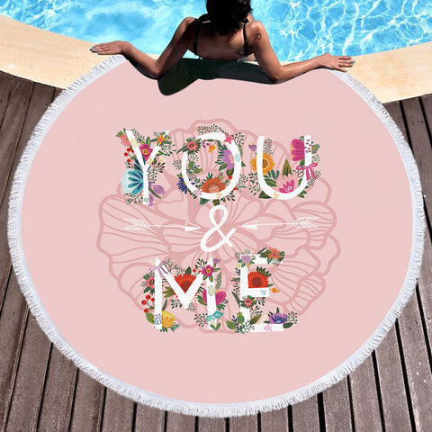 Image of Floral You And Me Pink Theme SWST5446 Round Beach Towel