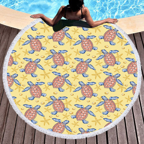 Image of Multi Ocean Turtles Yellow Theme SWST5449 Round Beach Towel