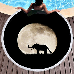 Elephant Under The MoonLight SWST5451 Round Beach Towel
