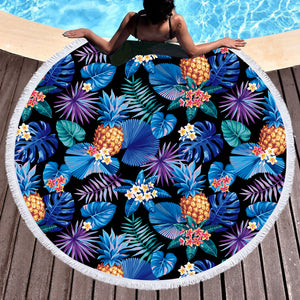Blue Tint Tropical Leaves SWST5452 Round Beach Towel