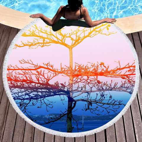Image of Beautiful Color Big Tree SWST5454 Round Beach Towel