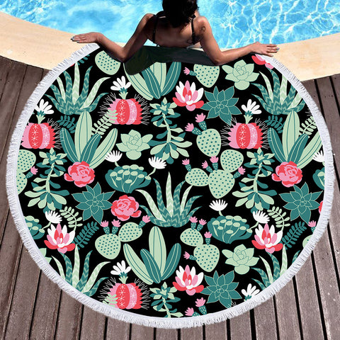 Image of Cute Cactus Flowers SWST5458 Round Beach Towel