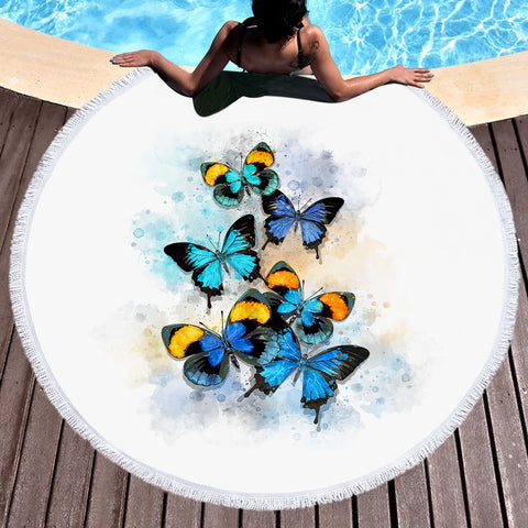 Image of Blue Tint Butterflies SWST5461 Round Beach Towel