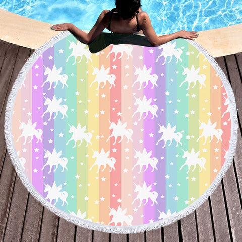 Image of Unicorns Pastel Stripes SWST5462 Round Beach Towel