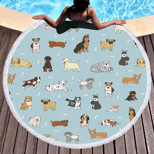 Cute Dogs Drawing SWST5464 Round Beach Towel