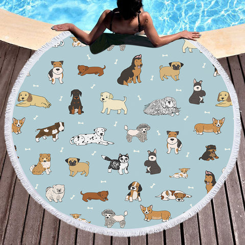 Image of Cute Dogs Drawing SWST5464 Round Beach Towel