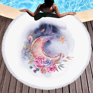Watercolor Flowers And Moon SWST5465 Round Beach Towel