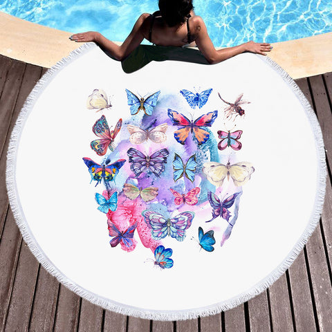 Image of Pink & Purple Butterflies SWST5466 Round Beach Towel