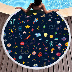 Cute Colorful Tiny Universe Draw SWST5467 Round Beach Towel