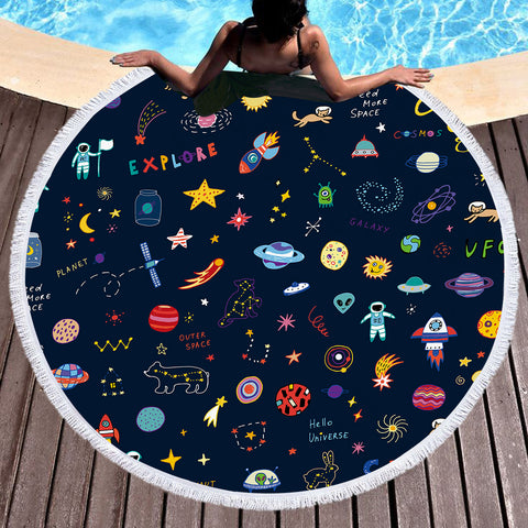 Image of Cute Colorful Tiny Universe Draw SWST5467 Round Beach Towel