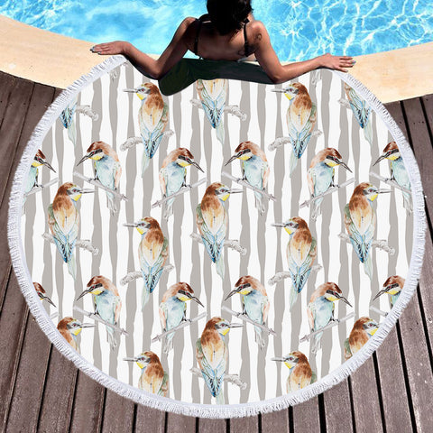 Image of Sunbird Beige Stripes SWST5468 Round Beach Towel