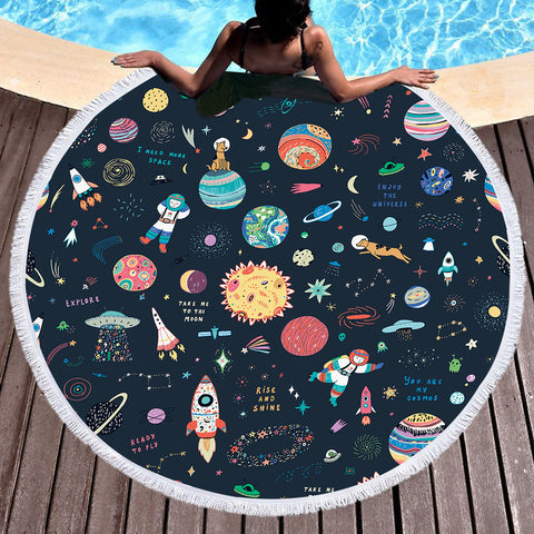 Image of Cute Tiny Space Draw SWST5469 Round Beach Towel