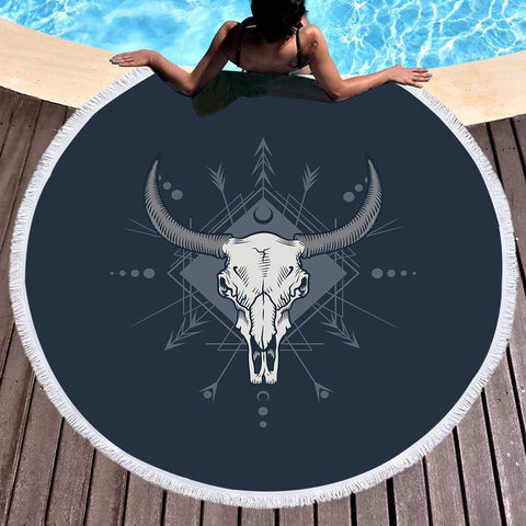 Image of Buffalo Head Navy Theme SWST5471 Round Beach Towel