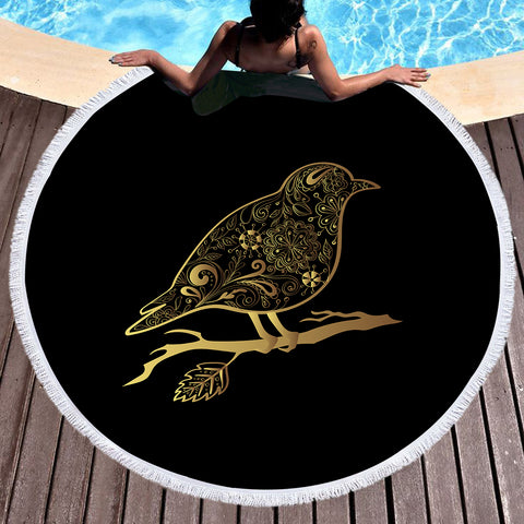 Image of Golden Mandala Sunbird SWST5472 Round Beach Towel