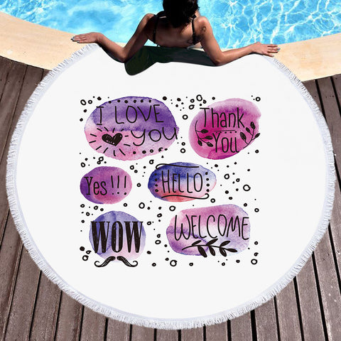 Image of I Love You Galaxy Splatter White Theme SWST5480 Round Beach Towel