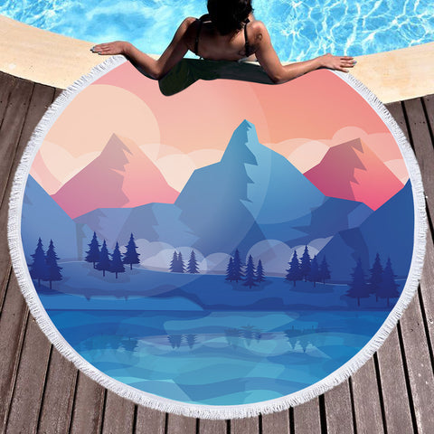 Image of Pastel Colorful Landscape Illustration SWST5481 Round Beach Towel