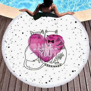 I Love You - Black Line Cats Couple SWST5482 Round Beach Towel