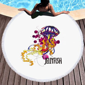 Dark Purple Watercolor Brush Jellyfish SWST5483 Round Beach Towel