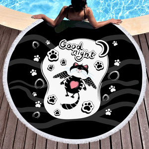 Good Night Lovely Cat Black Theme SWST5484 Round Beach Towel