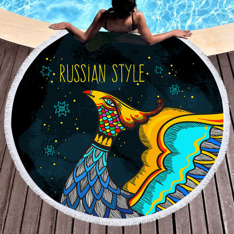 Image of Colorful Russian Style Peacock SWST5485 Round Beach Towel