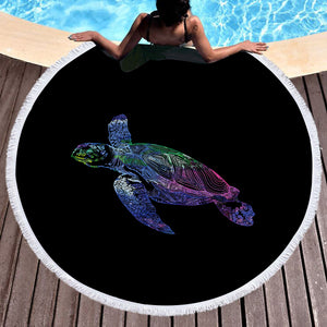 Colorful Purple Gradient Line Turtle Black Theme SWST5486 Round Beach Towel