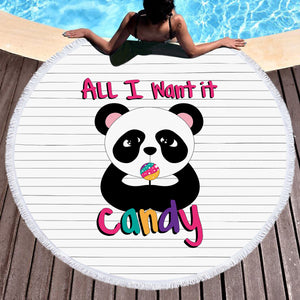Lovely Panda All I Want Is Candy SWST5487 Round Beach Towel
