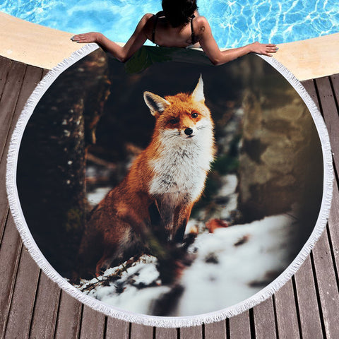 Image of Lovely Little Fox In Forest Blur SWST5488 Round Beach Towel
