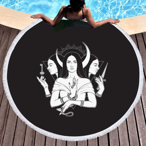 Image of B&W 3-side Of Witch SWST5496 Round Beach Towel